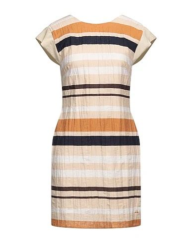 Yes Zee Beige Striped Sleeveless Summer Dress