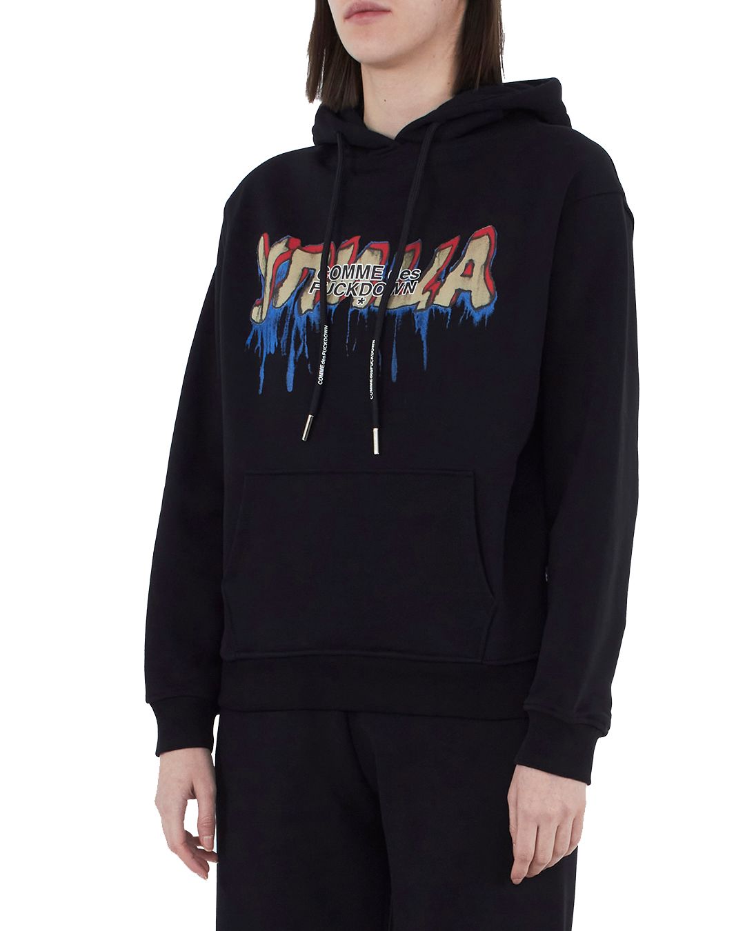 Comme Des Fuckdown Graffiti Logo Cotton Hoodie With Drawstring