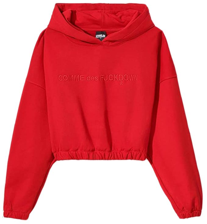 Comme Des Fuckdown Chic Red Hooded Sweatshirt With Embroidered Logo