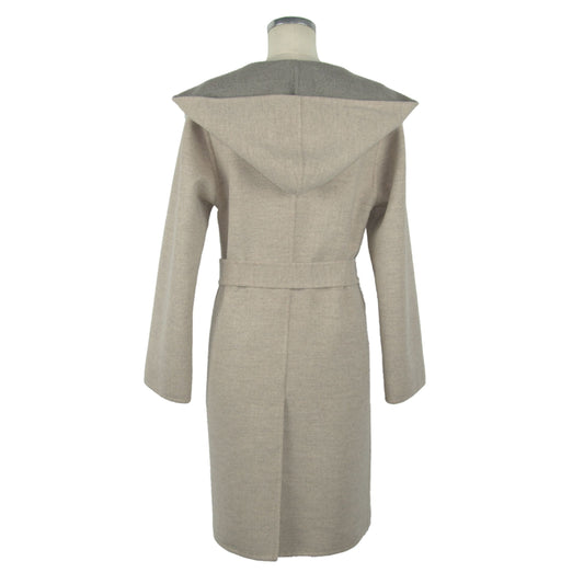 Made in Italy Italian Elegance Two-Tone Wool Coat with Hood