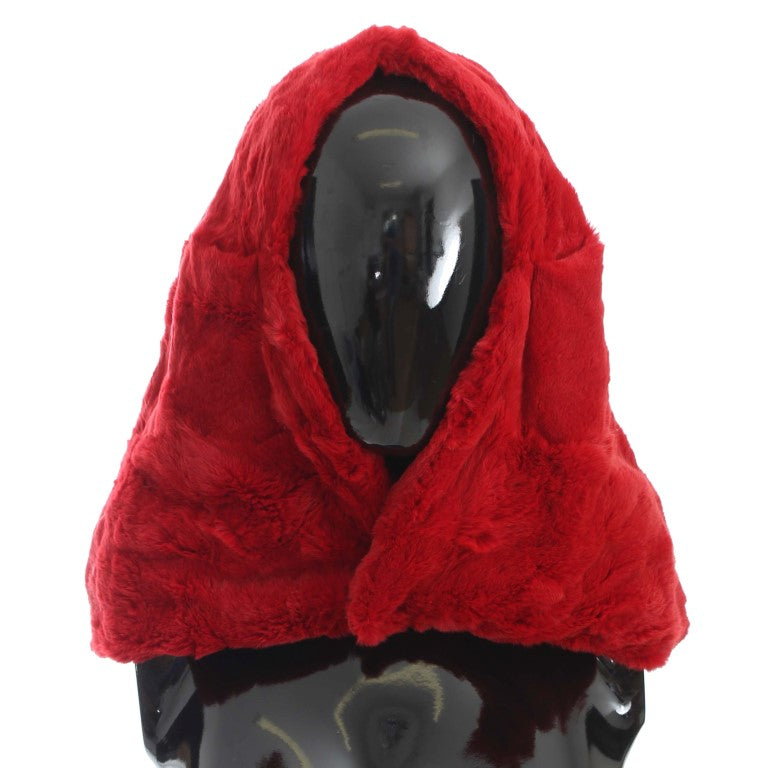 Dolce & Gabbana Exquisite Red Weasel Fur Hooded Scarf Wrap