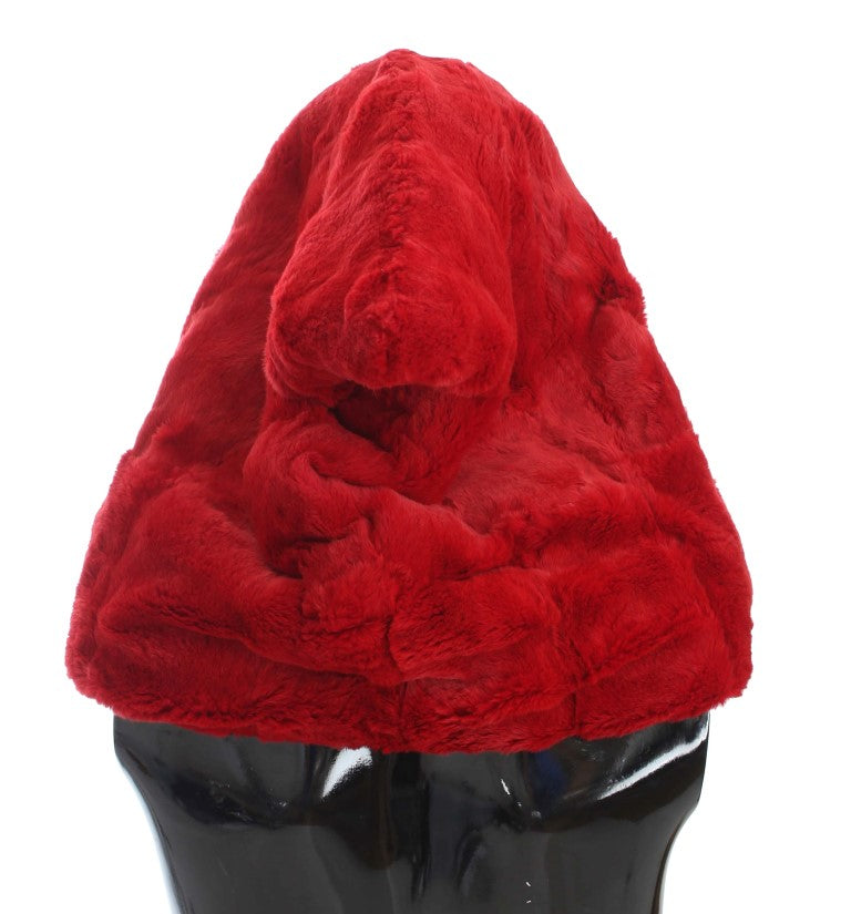 Dolce & Gabbana Exquisite Red Weasel Fur Hooded Scarf Wrap