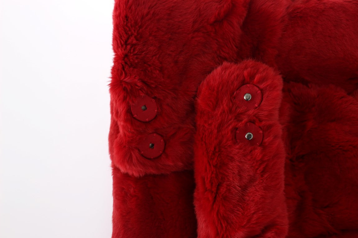 Dolce & Gabbana Exquisite Red Weasel Fur Hooded Scarf Wrap