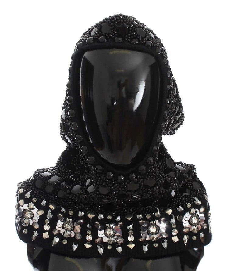 Dolce & Gabbana Black Sequined Crystal Hooded Scarf Wrap