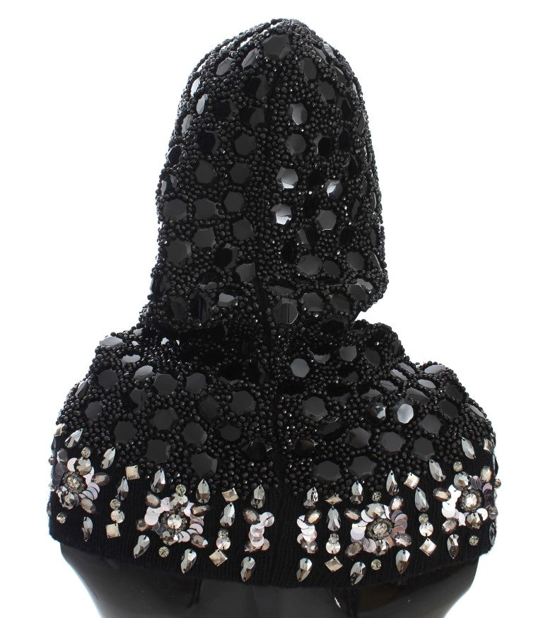 Dolce & Gabbana Black Sequined Crystal Hooded Scarf Wrap