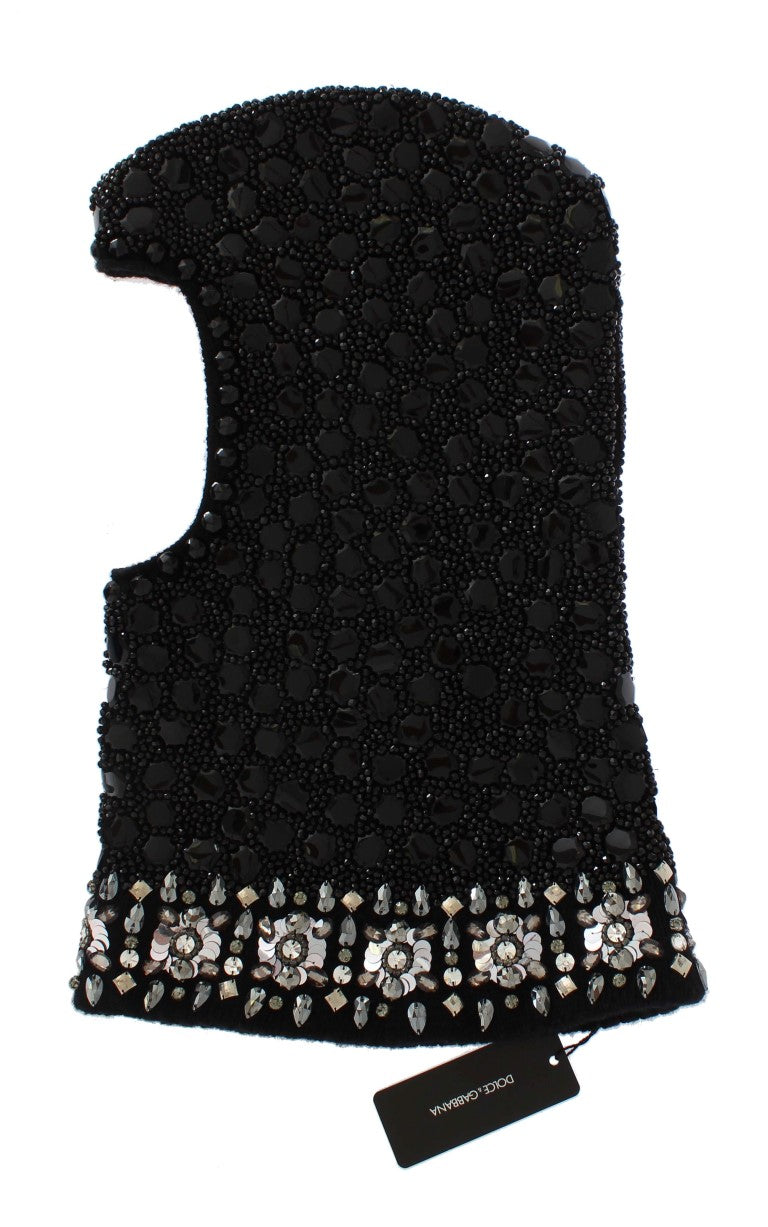 Dolce & Gabbana Black Sequined Crystal Hooded Scarf Wrap