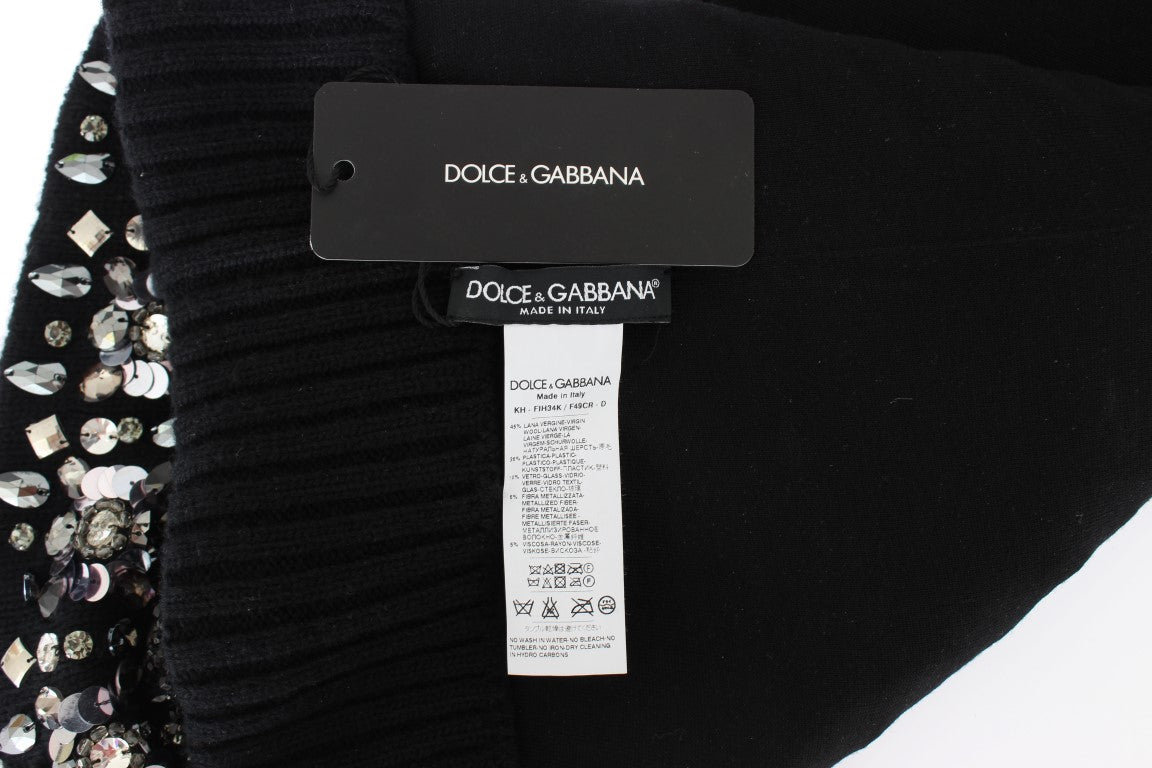 Dolce & Gabbana Black Sequined Crystal Hooded Scarf Wrap