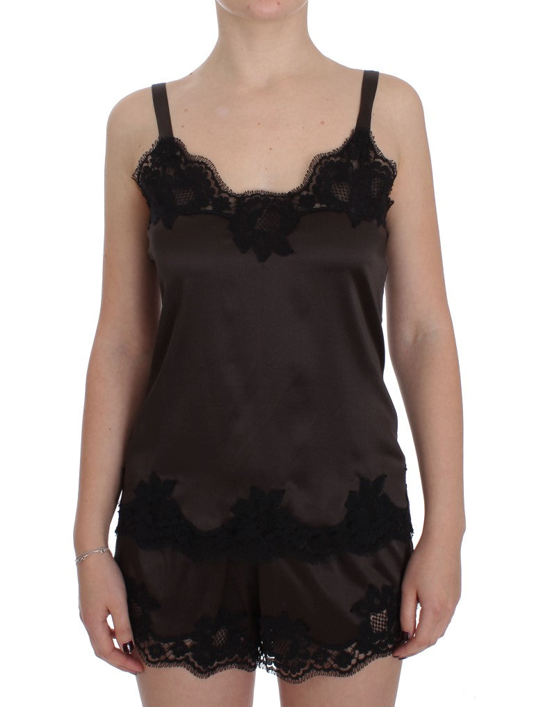 Dolce & Gabbana Elegant Lace-Trimmed Silk Lingerie Top