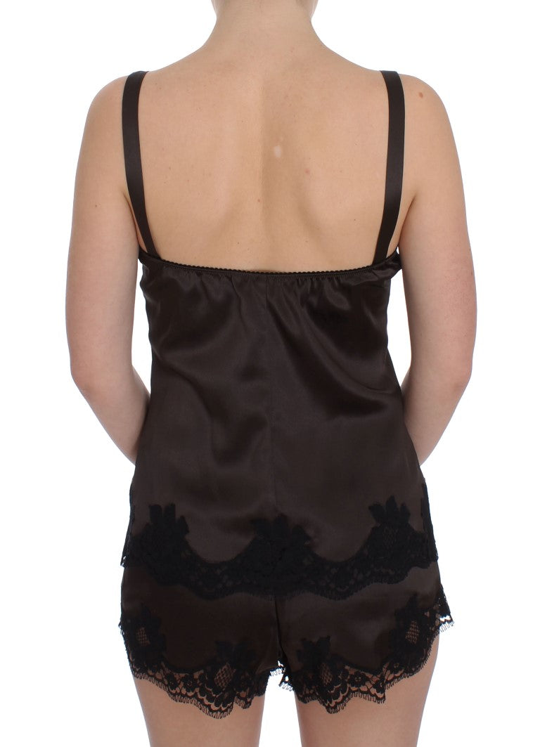 Dolce & Gabbana Elegant Lace-Trimmed Silk Lingerie Top