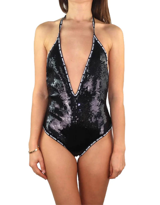 Philippe Model Sequin Embellished V-Neck Swimsuit