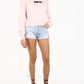 Off-White Soft Pink Velvet Detail Cotton Sweatshirt