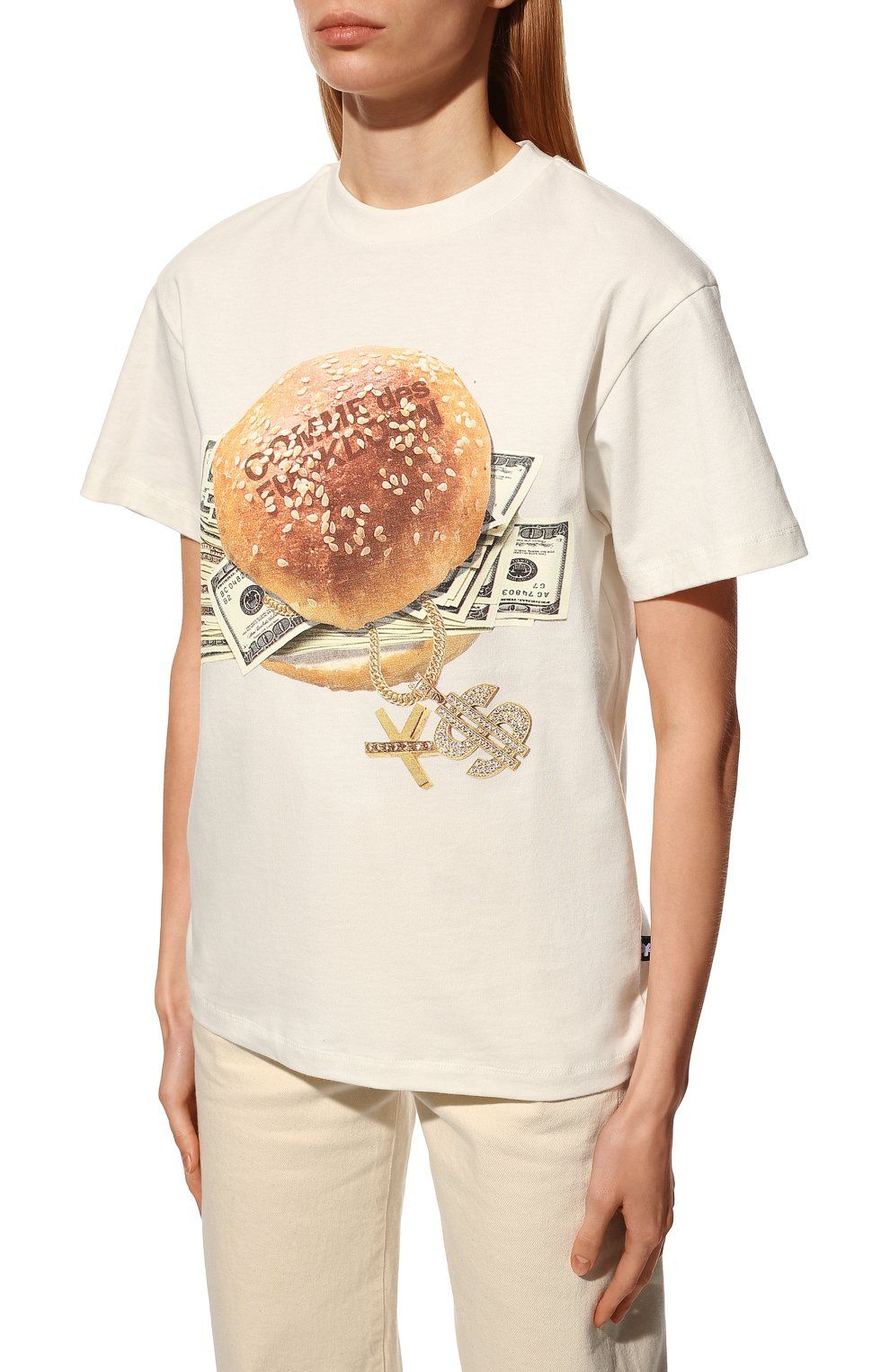 Comme Des Fuckdown Chic Cotton Sandwich Print Tee for Women