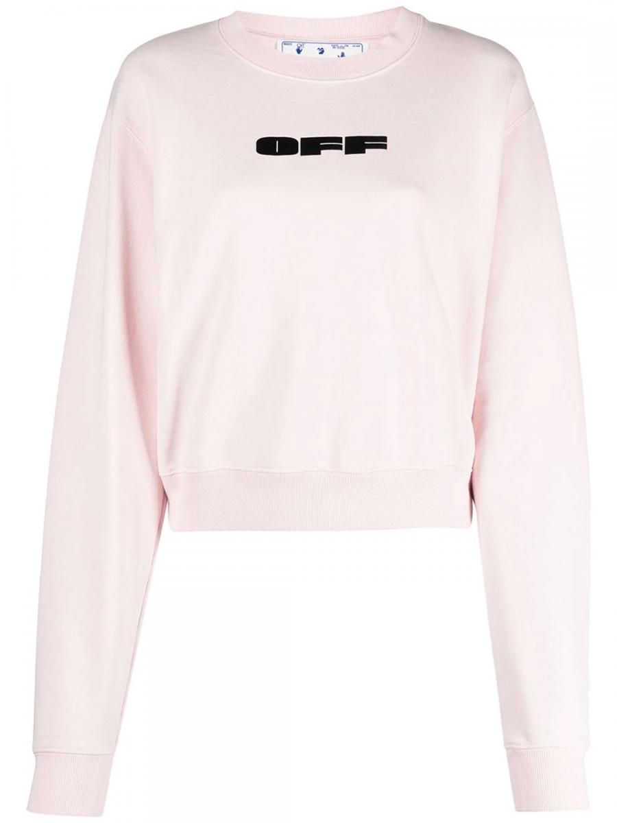 Off-White Soft Pink Velvet Detail Cotton Sweatshirt