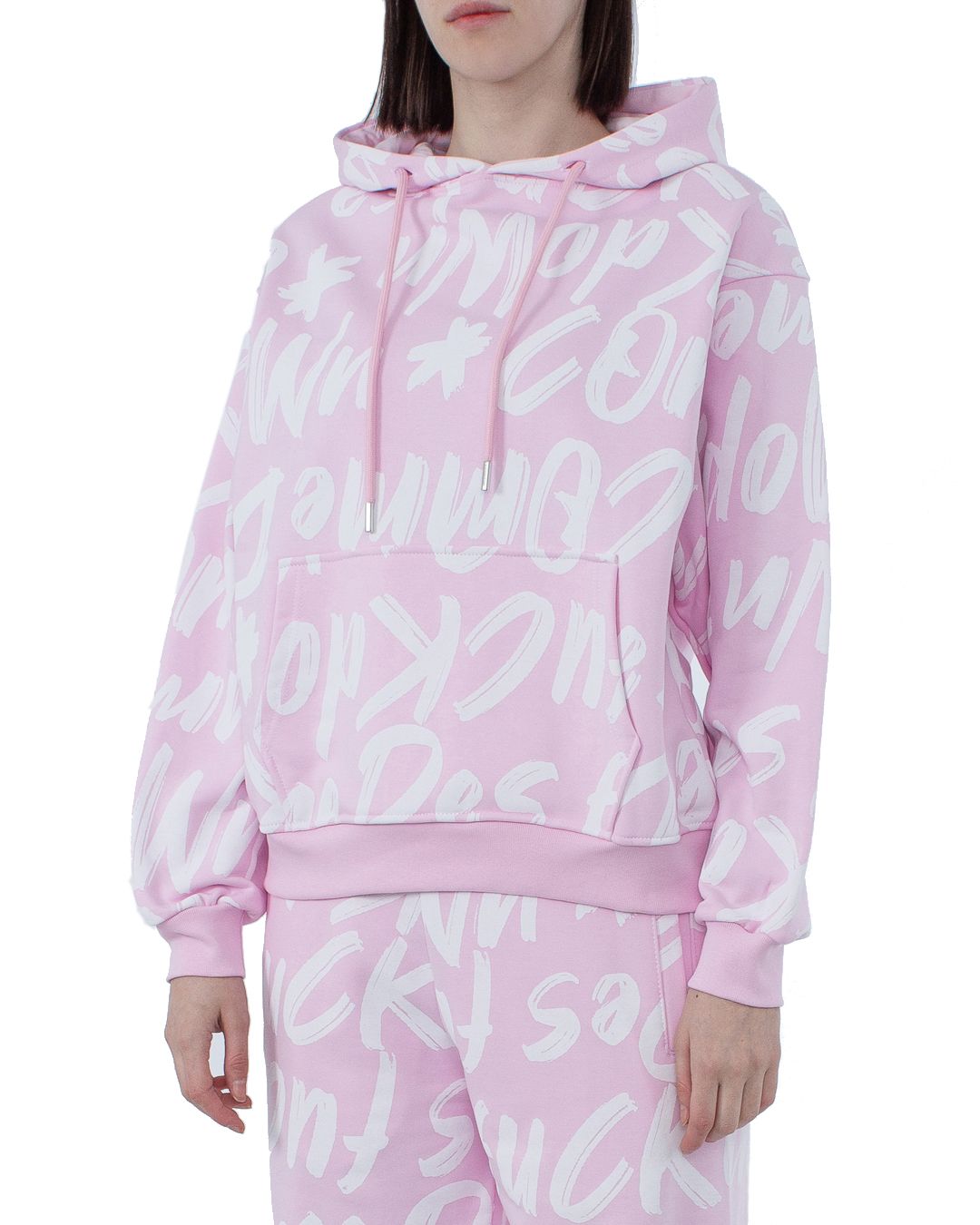 Comme Des Fuckdown Chic Pink Cotton Hooded Sweatshirt with Statement Print