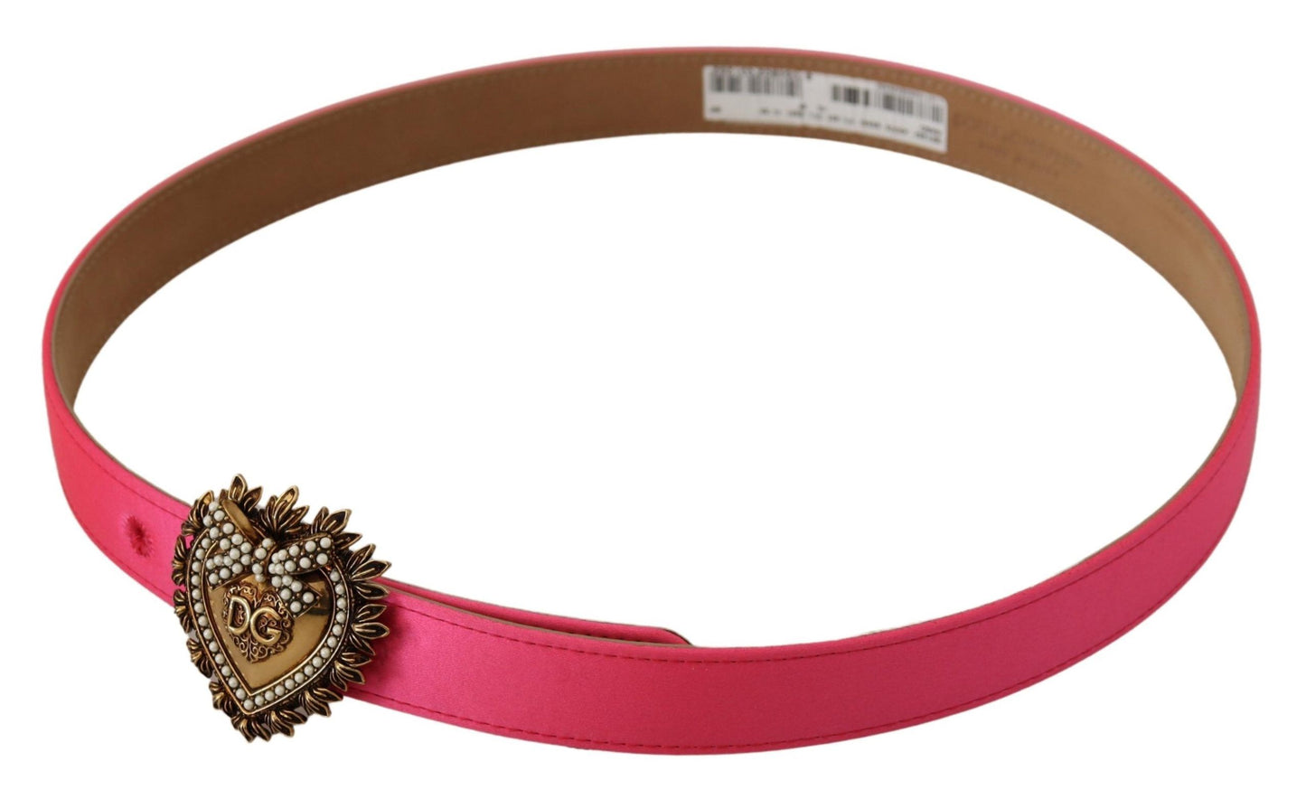 Dolce & Gabbana Elegant Pink Satin Belt with Gold Heart Buckle