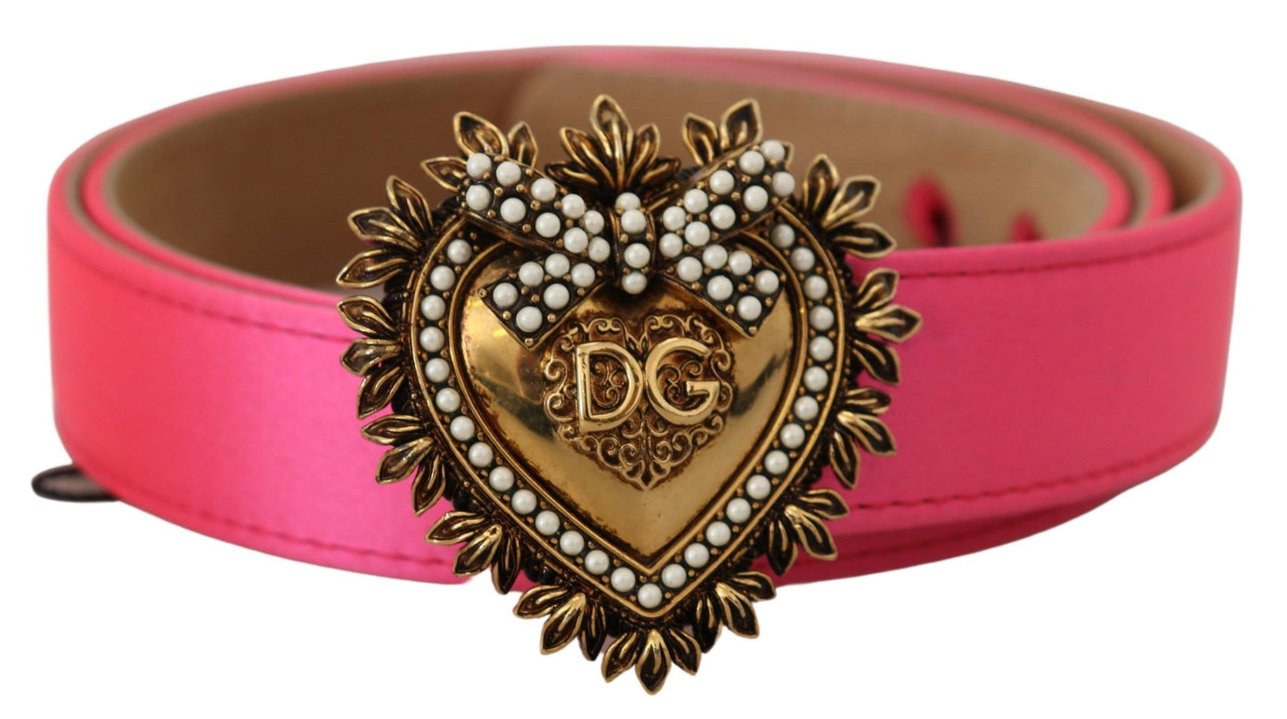 Dolce & Gabbana Elegant Pink Satin Belt with Gold Heart Buckle