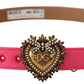 Dolce & Gabbana Elegant Pink Satin Belt with Gold Heart Buckle