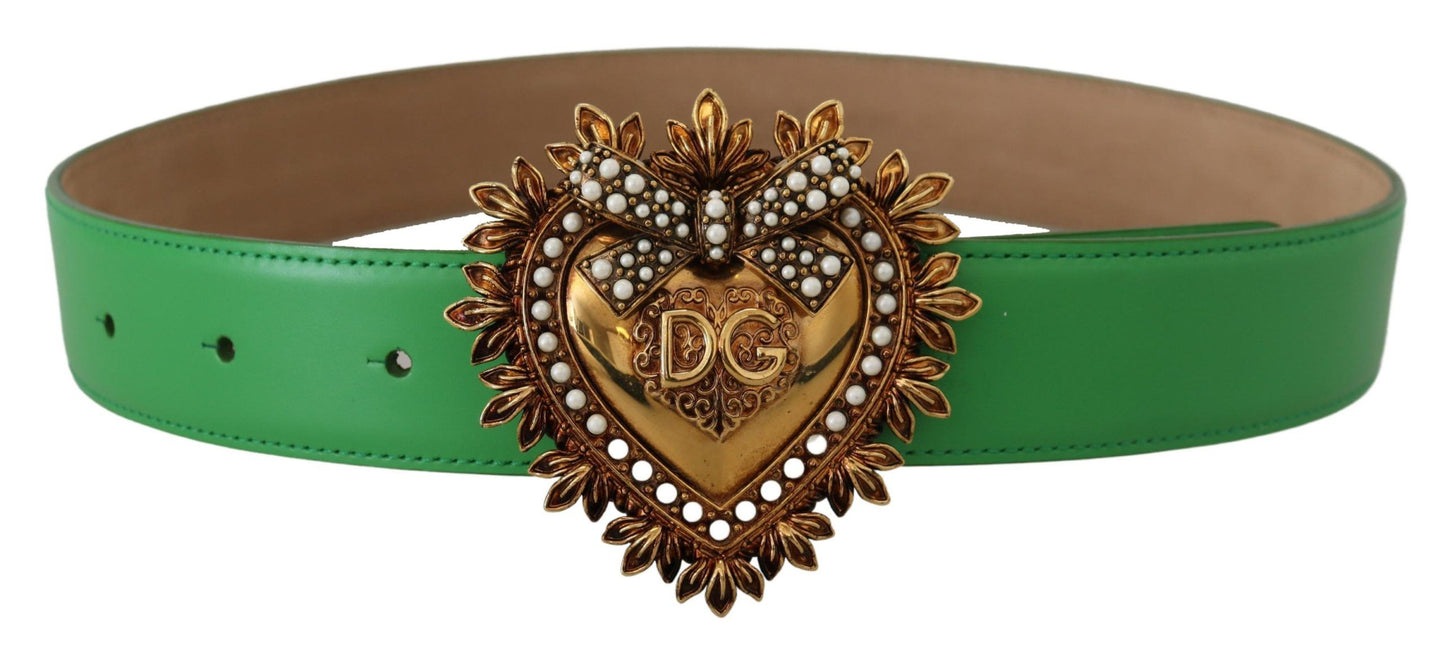 Dolce & Gabbana Elegant Green Leather Belt with Gold Buckle