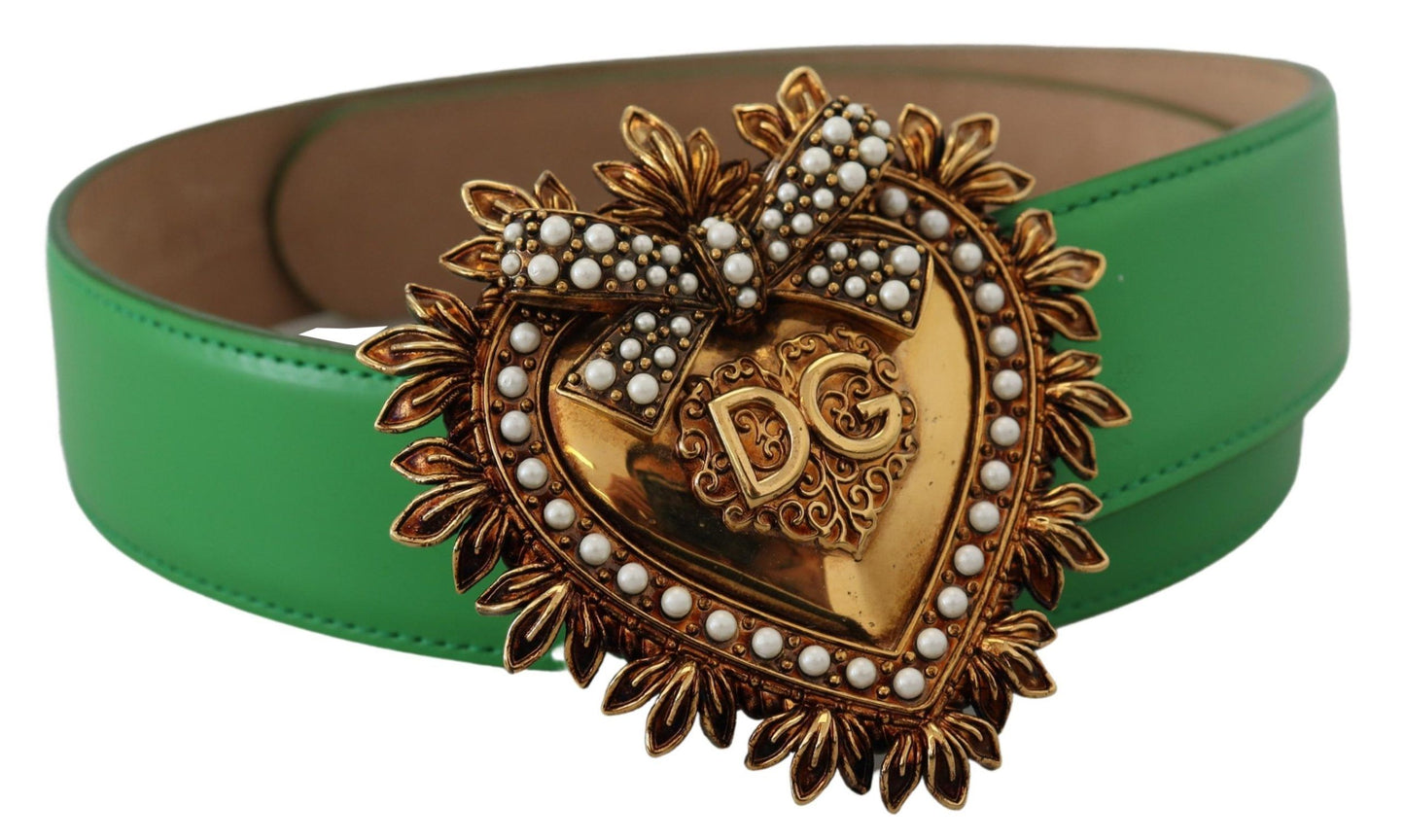 Dolce & Gabbana Elegant Green Leather Belt with Gold Buckle