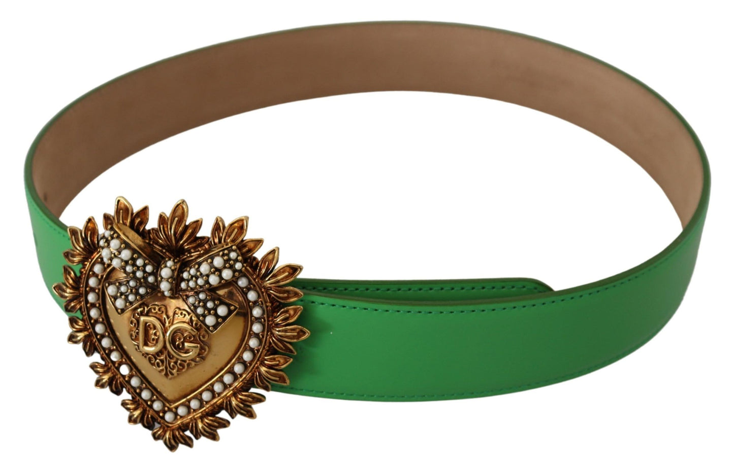 Dolce & Gabbana Elegant Green Leather Belt with Gold Buckle