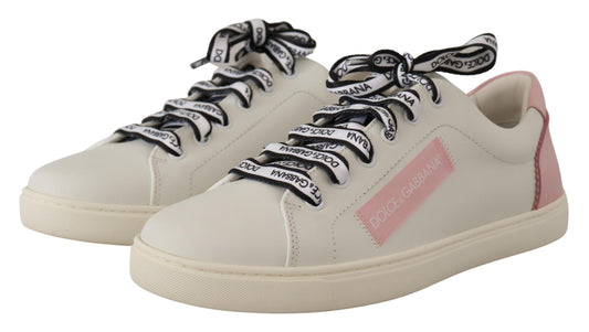 Dolce & Gabbana Chic White & Pink Leather Sneakers