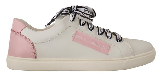 Dolce & Gabbana Chic White & Pink Leather Sneakers