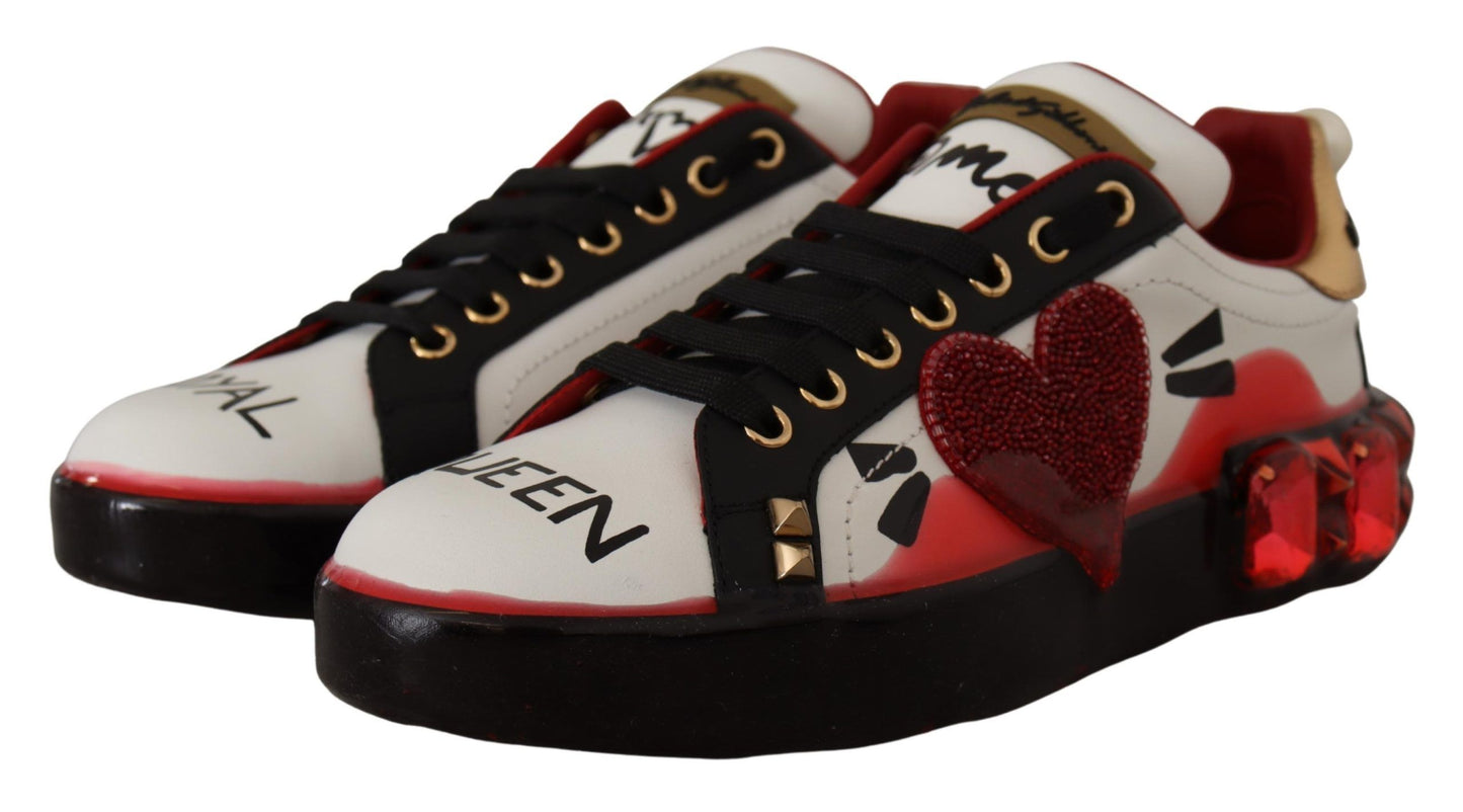 Dolce & Gabbana Chic Royal Love Crystal Leather Sneakers