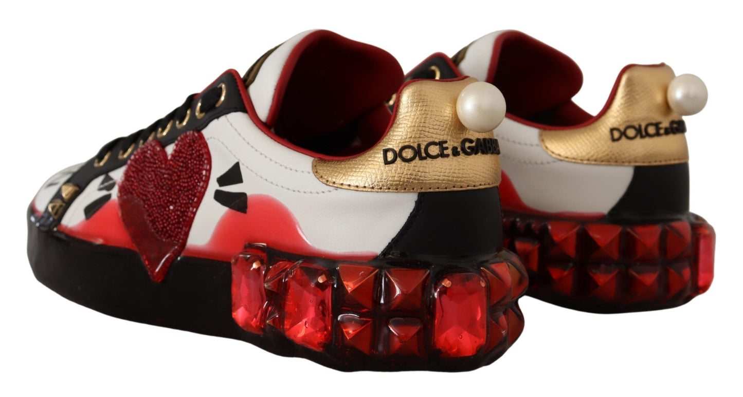 Dolce & Gabbana Chic Royal Love Crystal Leather Sneakers