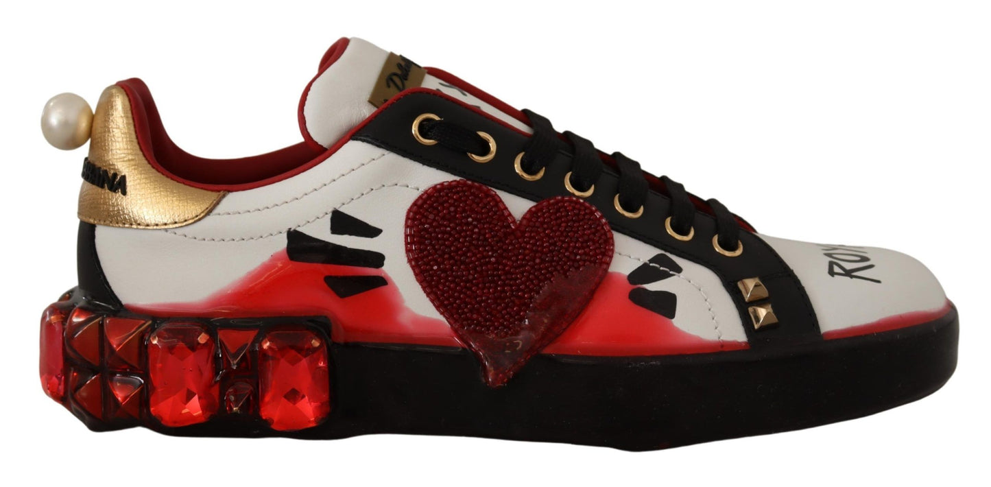 Dolce & Gabbana Chic Royal Love Crystal Leather Sneakers