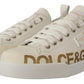 Dolce & Gabbana Elegant Gold Logo Leather Sneakers