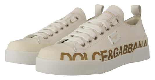 Dolce & Gabbana Elegant Gold Logo Leather Sneakers