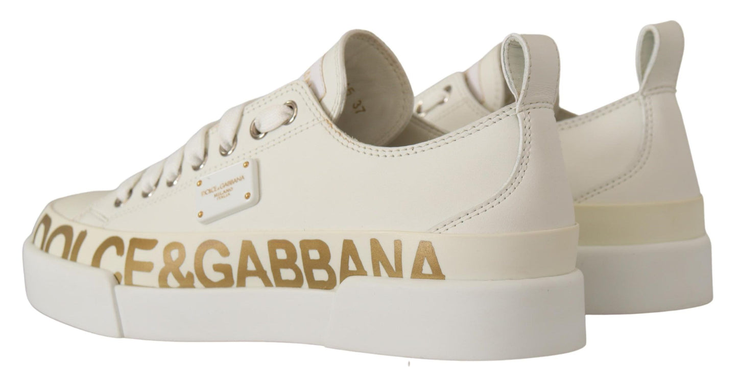 Dolce & Gabbana Elegant Gold Logo Leather Sneakers