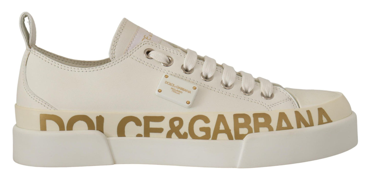 Dolce & Gabbana Elegant Gold Logo Leather Sneakers