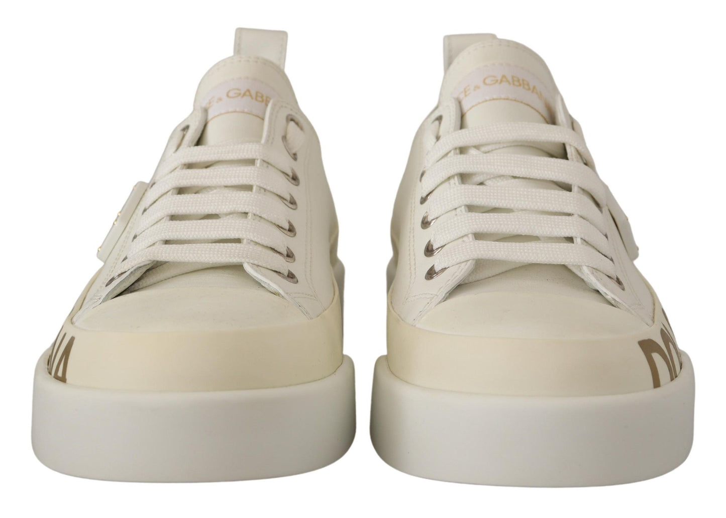 Dolce & Gabbana Elegant Gold Logo Leather Sneakers