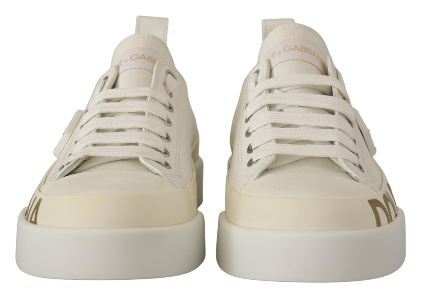 Dolce & Gabbana Elegant Gold Logo Leather Sneakers