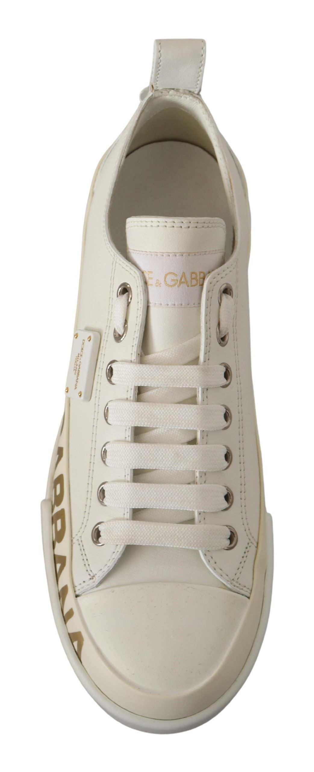 Dolce & Gabbana Elegant Gold Logo Leather Sneakers