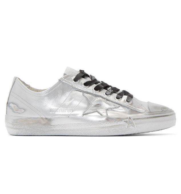 Golden Goose Metallic Silver Distressed Leather Sneakers