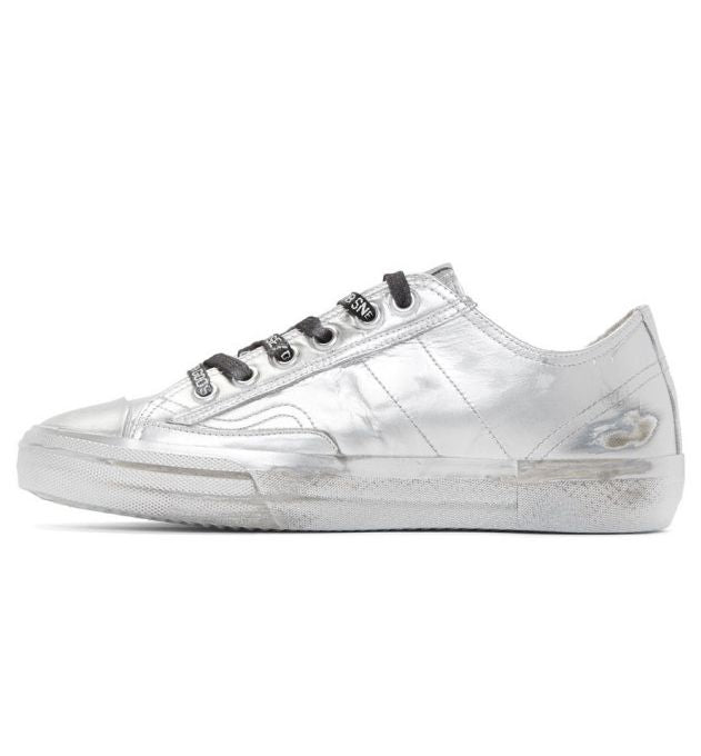 Golden Goose Metallic Silver Distressed Leather Sneakers