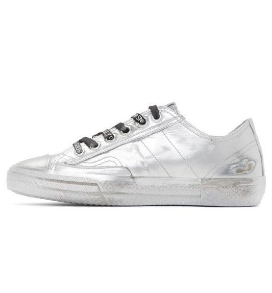 Golden Goose Metallic Silver Distressed Leather Sneakers