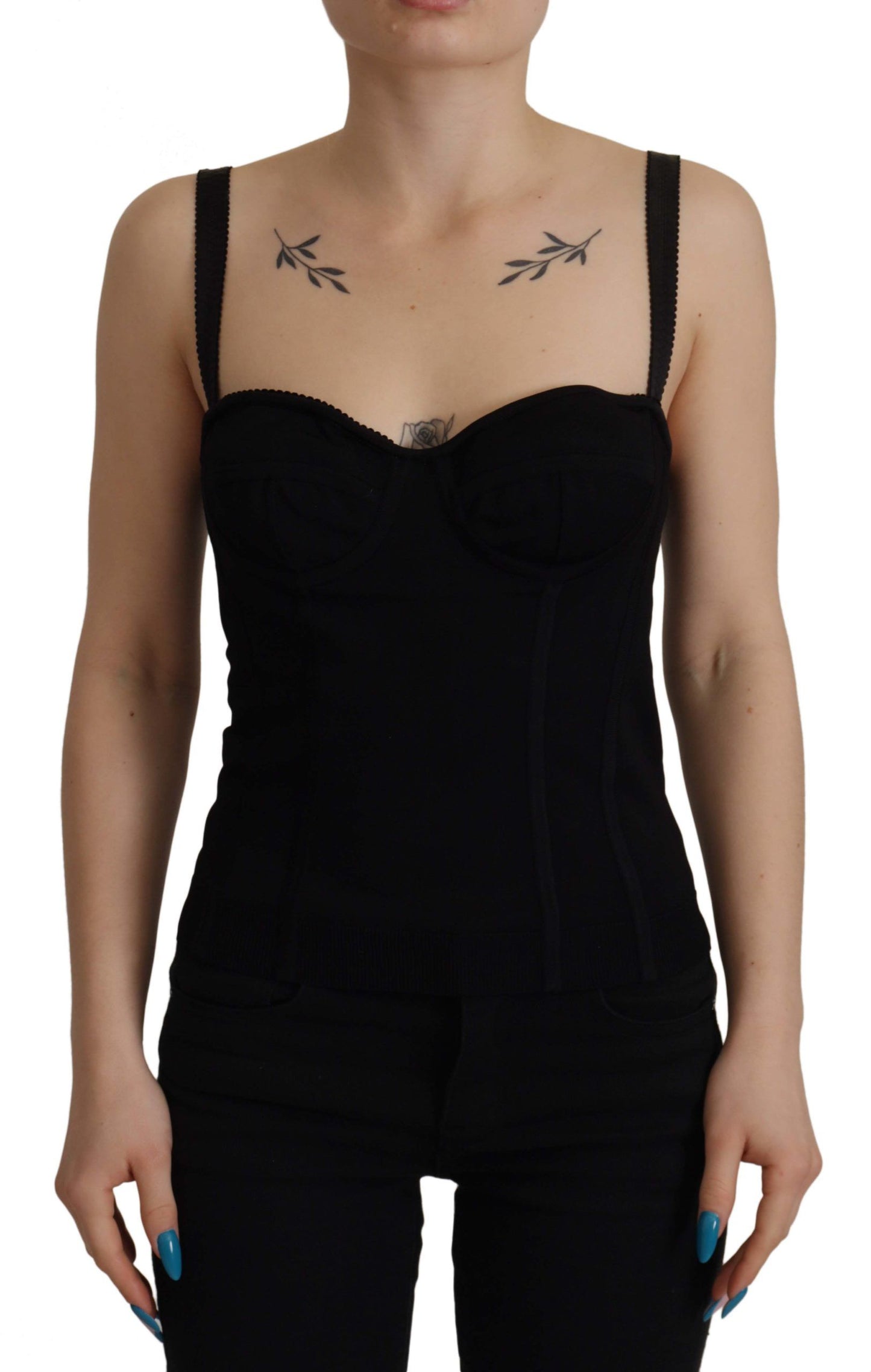 Dolce & Gabbana Sleek Black Mesh Sleeveless Corset Top