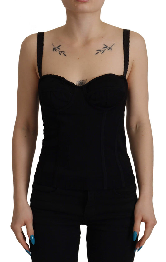 Dolce & Gabbana Sleek Black Mesh Sleeveless Corset Top