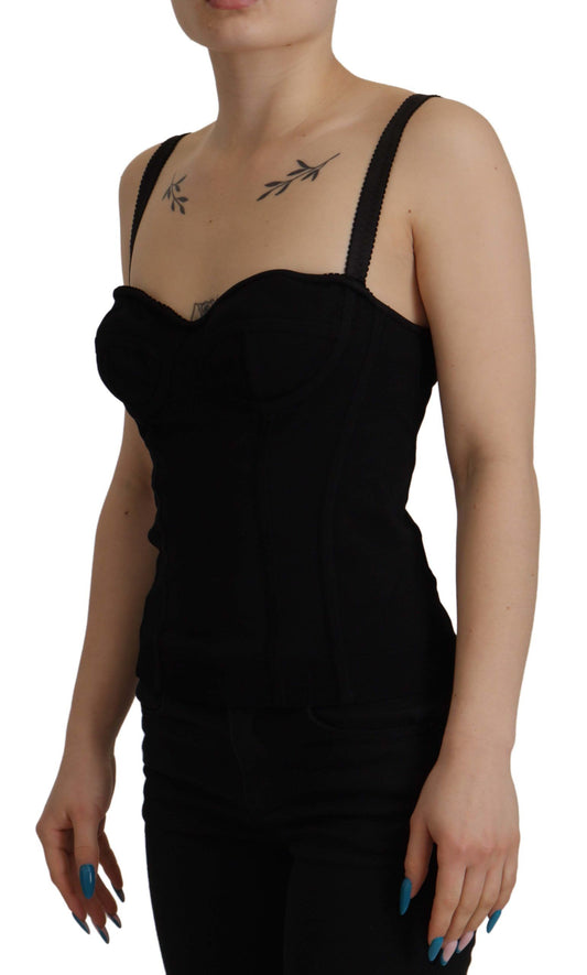 Dolce & Gabbana Sleek Black Mesh Sleeveless Corset Top