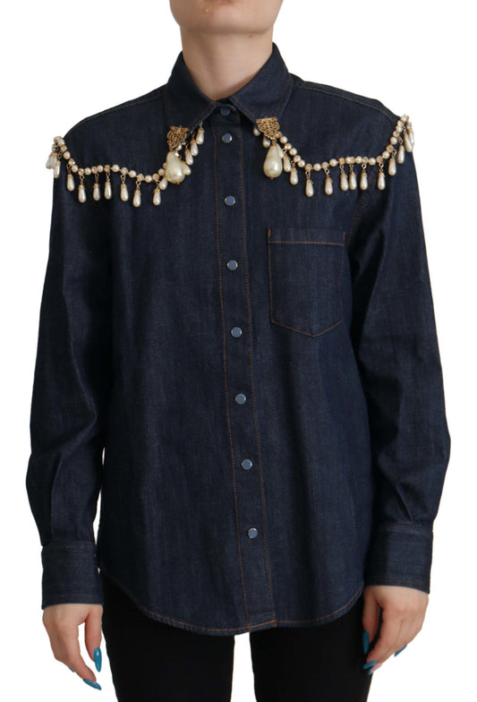 Dolce & Gabbana Chic Pearl Embellished Denim Shirt