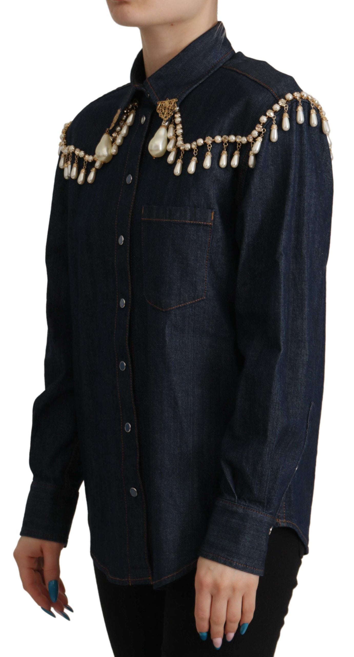 Dolce & Gabbana Chic Pearl Embellished Denim Shirt