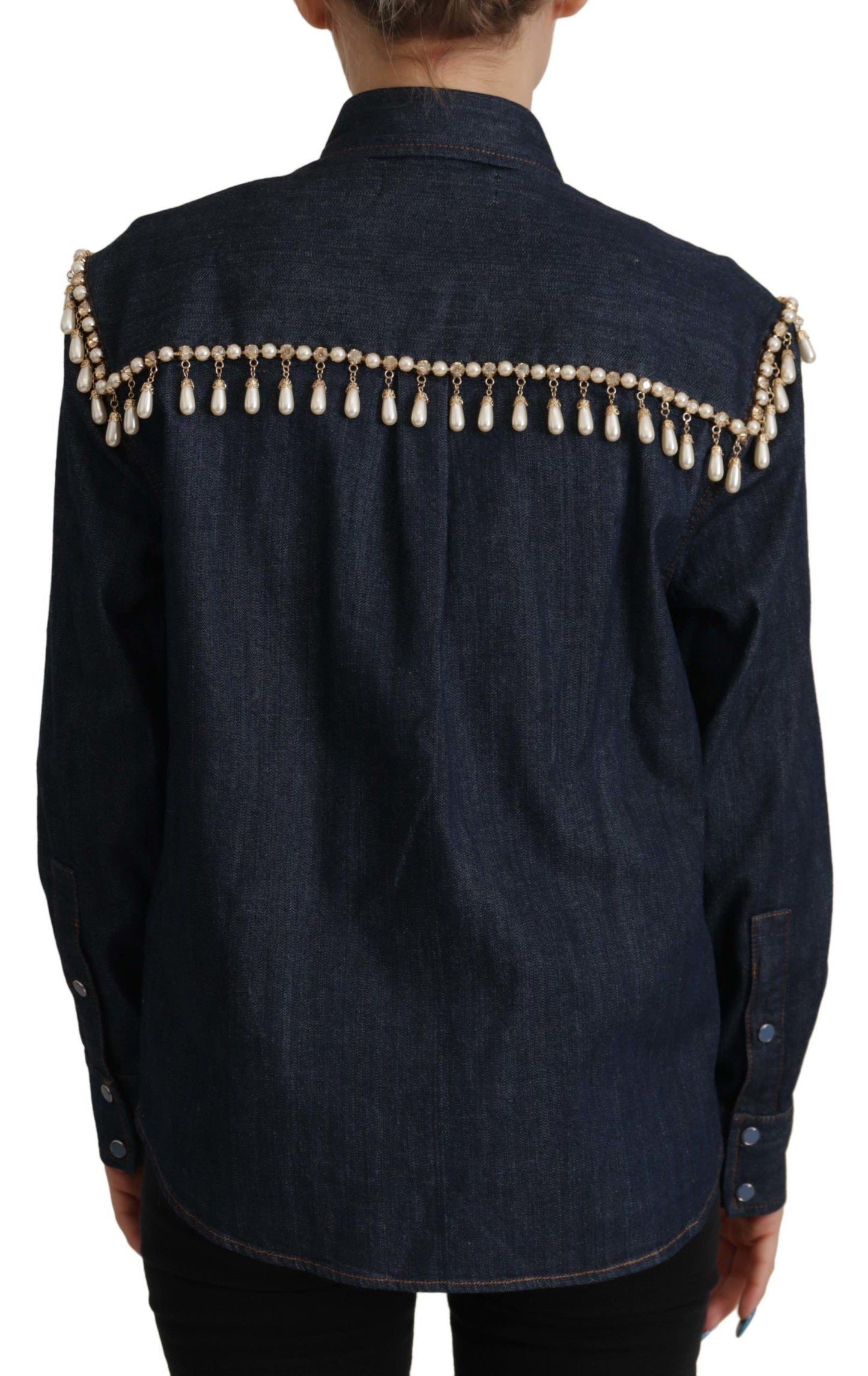 Dolce & Gabbana Chic Pearl Embellished Denim Shirt