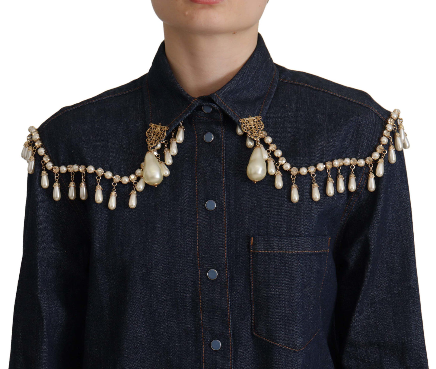 Dolce & Gabbana Chic Pearl Embellished Denim Shirt