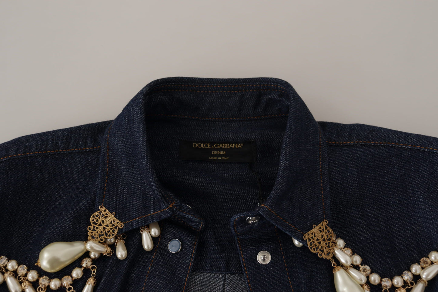 Dolce & Gabbana Chic Pearl Embellished Denim Shirt