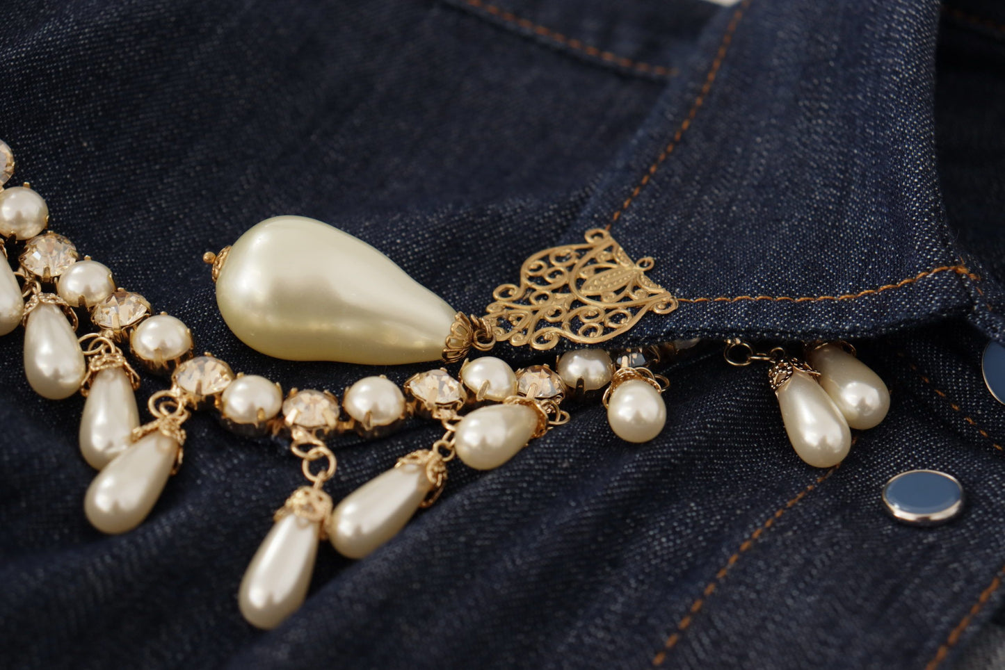 Dolce & Gabbana Chic Pearl Embellished Denim Shirt