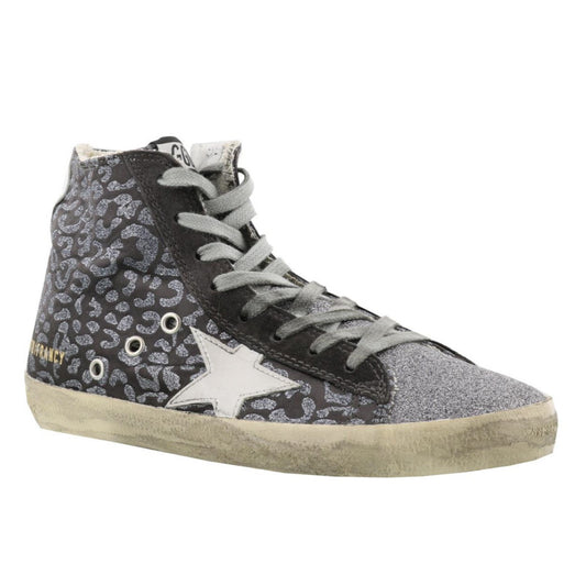 Golden Goose Elevated High-Top Glitter Sneakers in Gray