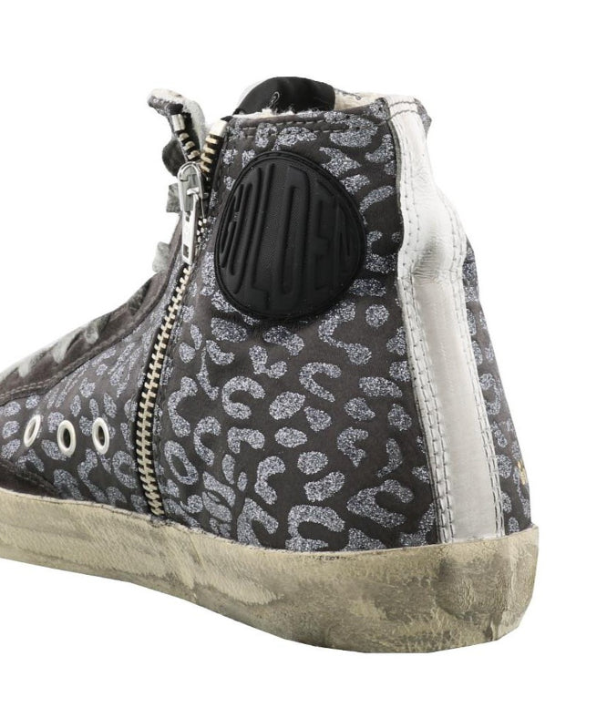 Golden Goose Elevated High-Top Glitter Sneakers in Gray